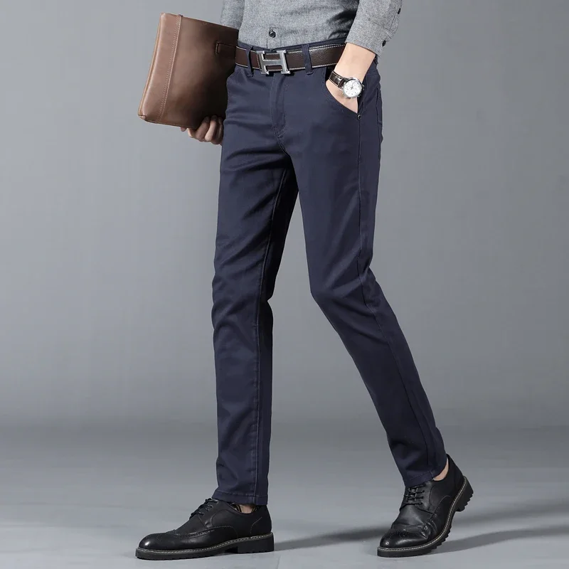 6 ألوان الرجال الكلاسيكية بلون الصيف عالية الجودة رقيقة سراويل تقليدية الأعمال موضة تمتد القطن سليم العلامة التجارية بنطلون الذكور