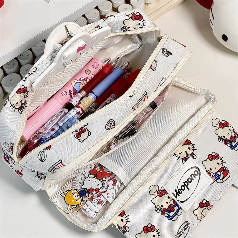 kawaii Hello Kittys Pen Case Anime Kt Printed Large Capacity Pencil Pouch Girls Cosmetic Organizer Students Office School Supply