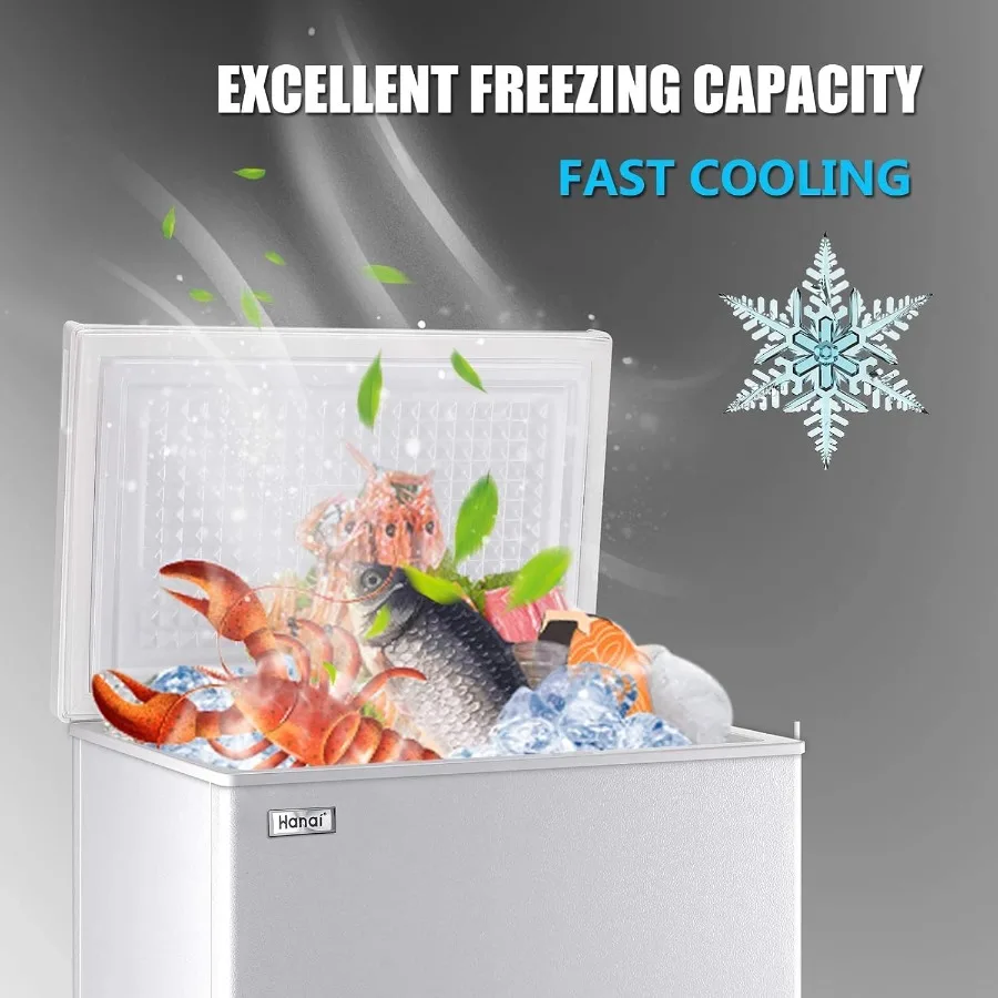 Congelador horizontal 5,0 pies cúbicos Congelador pequeño Mini congelador blanco con puerta superior con cesta extraíble Bajo nivel de ruido 7 temperaturas ajustables