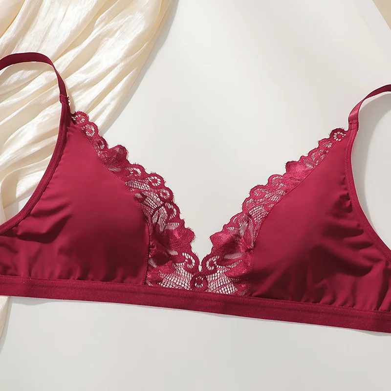 Nuevos sujetadores sexis para mujer sin aros, sujetador de encaje con cuello en V profundo, sujetador Push Up cómodo sin costuras para pecho pequeño