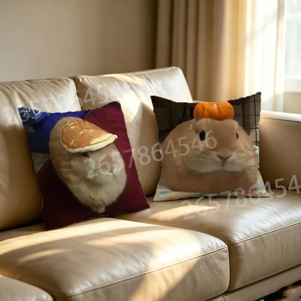 Cute and funny rabbits Polyester Printed Pillow Cover Square 30 35 40 45 50 55 cm Soft for Sofa Bed Car Home Decor