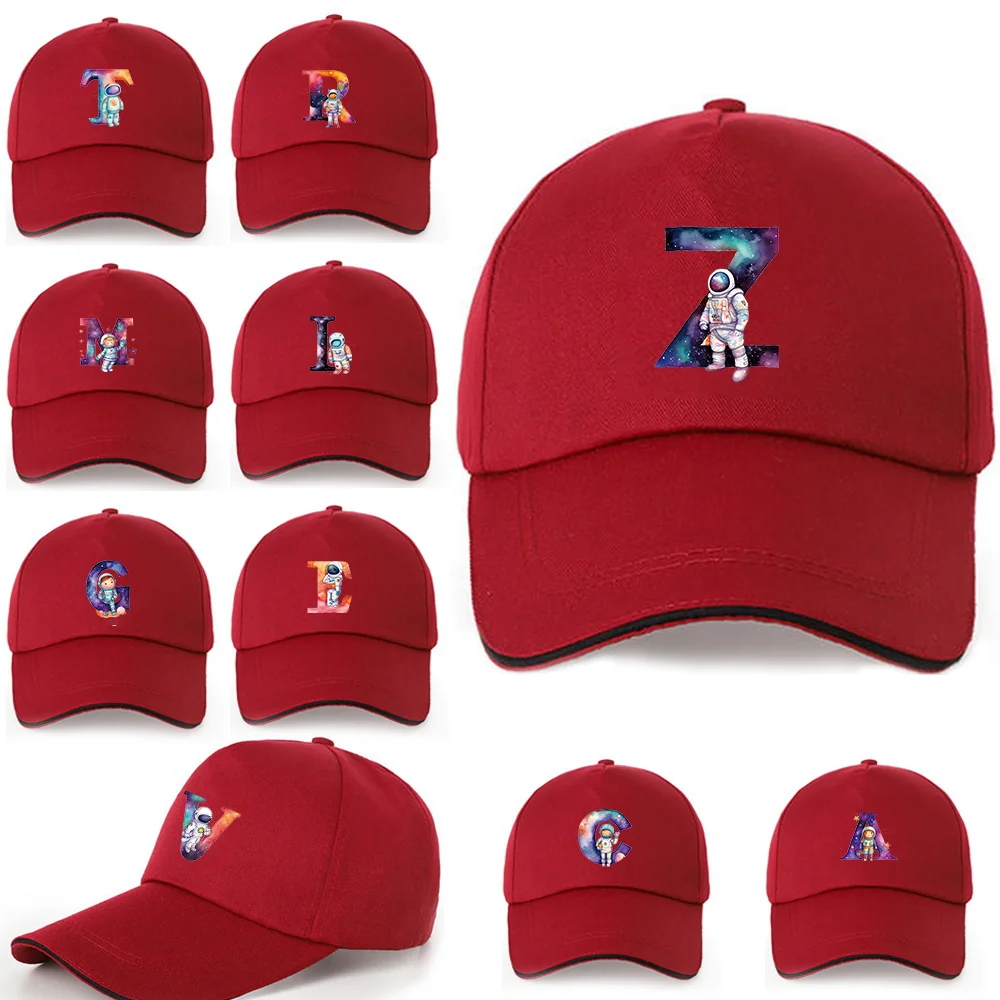 Astronaut Letter Printing Pattern Outdoor Leisure Travel UV Resistant Baseball Cap Adjustable Sunshade Cotton Minimalist Sun Hat