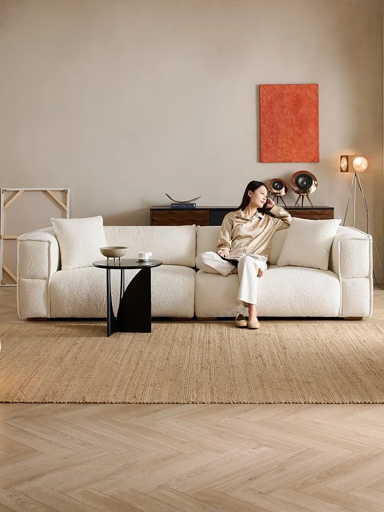 

Nordic Cloud Living Room Fabric Craft Sofa Combination Three-Seat Minimalist down Cream Style Sofa