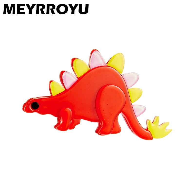 MEYRROYU 2022 New Fashion Acrylic Red Dinosaur Stegosaurus Brooch Female Exaggerated Cartoon Cute Badge Lapel Brooch Jewelry