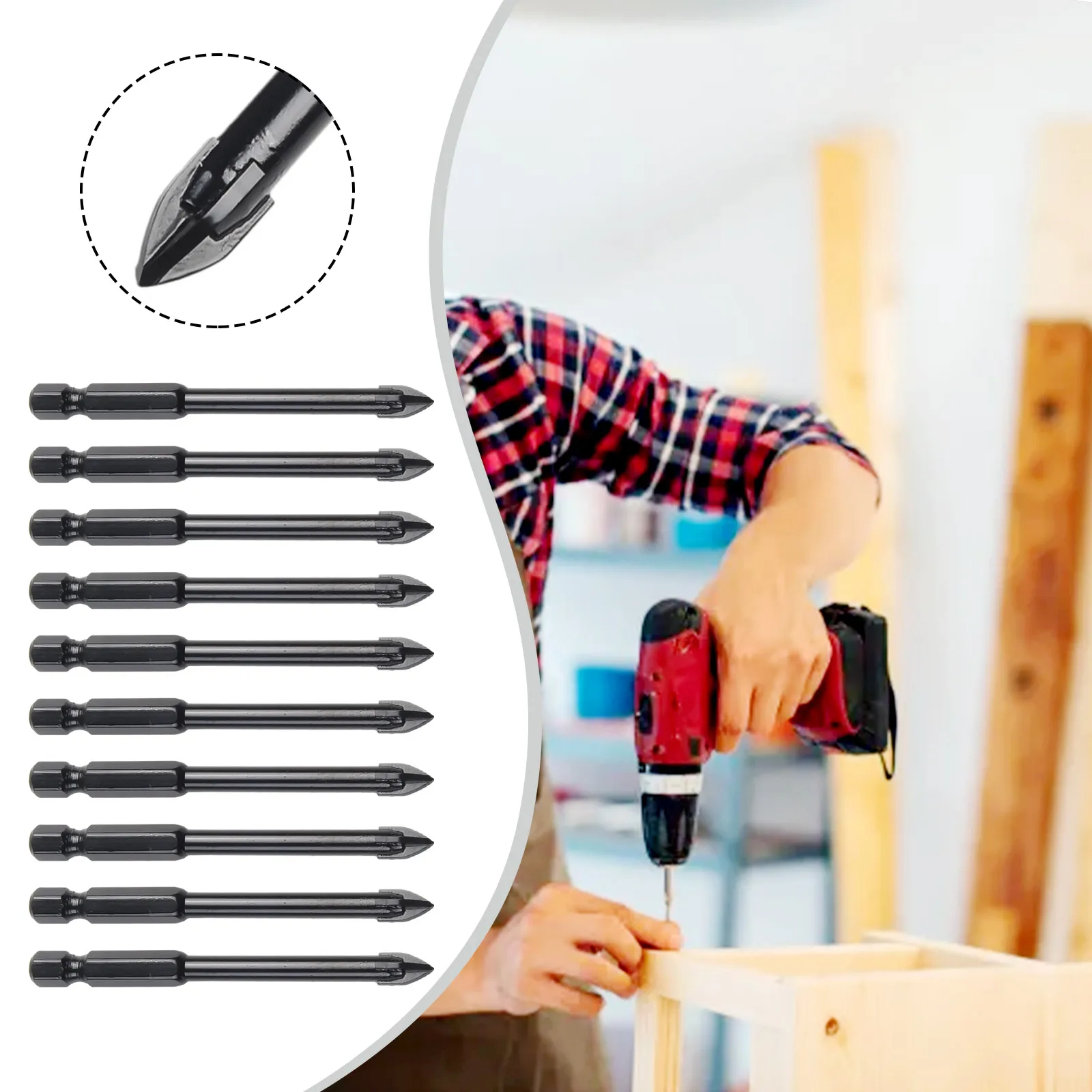 6mm Porcelain Tile Drill Bit for Ceramic Glass & Marble Hex Shank 74mm Pack of 10 for Smooth & Accurate Drilling