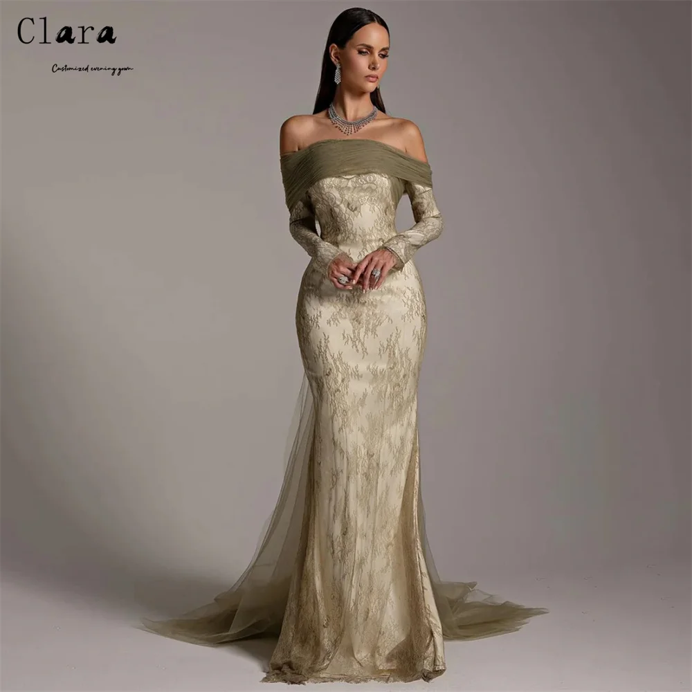 

Clara Custom Fishtail Lace Embroidery Off the Shoulder Women's Evening Dress for Weddings Bespoke Occasion Dresses Elegant Gown