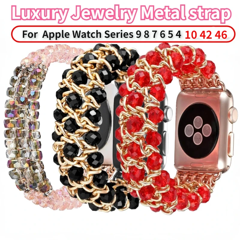 Luxury Jewelry Metal Watch Band for  Apple Watch Series 10 9 8 7 6 5 4 3 SE 45mm 40mm 44mm 42mm 46mm Women Comfortable Bracelet