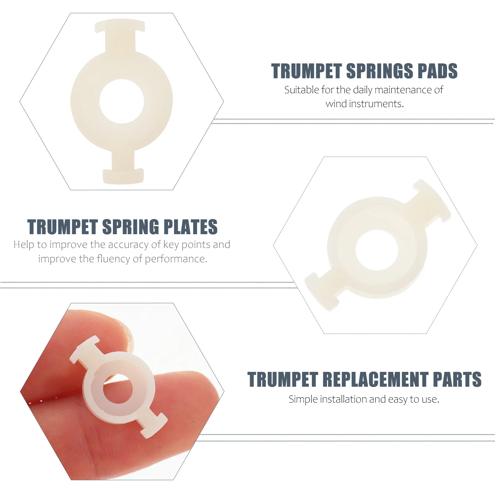 3-teiliges Horn, kleine Kolbenhalter, Trompetenventile, Federpolster, Ersatzteile, sauberes Zubehör, weiß