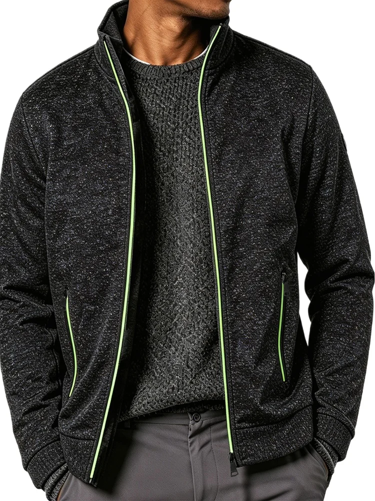 Herren-Sweatshirt-Jacke mit Reißverschluss, Stehkragen, winddicht, modisch, schlichter Stil, Streetwear, weicher Stoff, Freizeitkleidung, Herrenjacke. – Detail 3