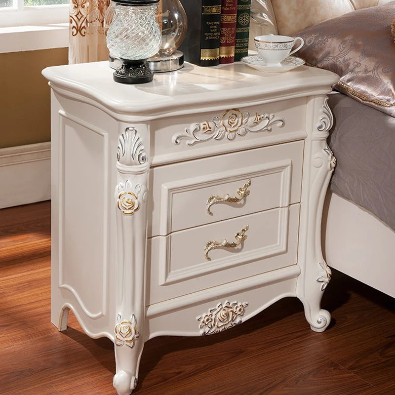 

Pastoral simple bedside table European modern bedroom solid wood bedside table locker American exquisite carved corner cabinet
