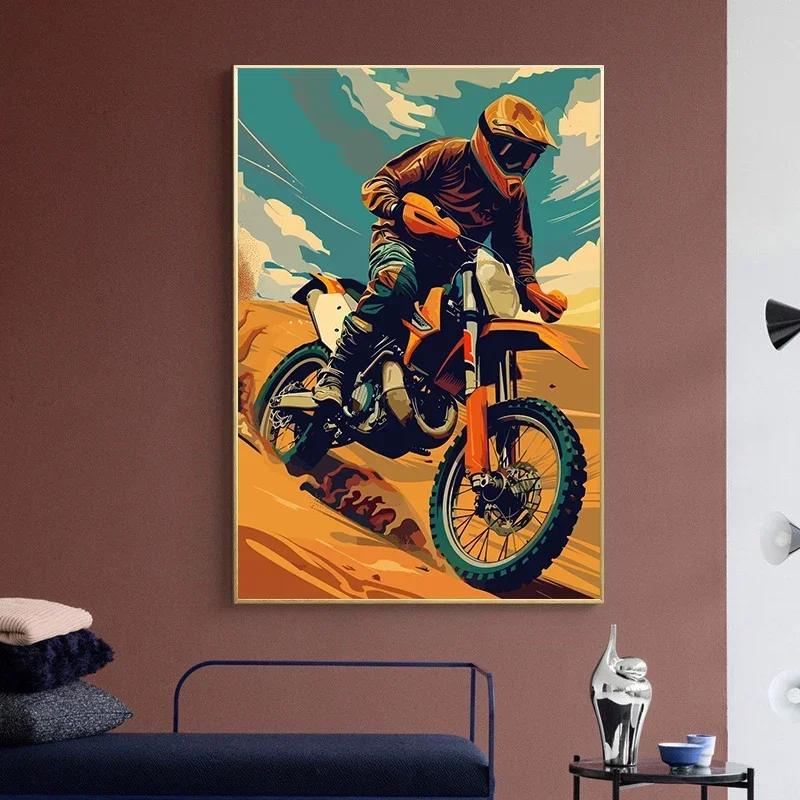 Retro Two Wheels Motocross Dirtbike Mountainbike Downhill Tourist Scenery Poster Print Canvas Painting Wall Art Room Home Decor