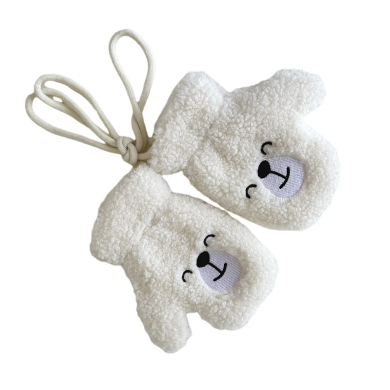 Warm & Soft Full Finger Lamb Wool Gloves with Lovely Details & Secure Rope Children Winter Gloves Coverage for Kids Dropship