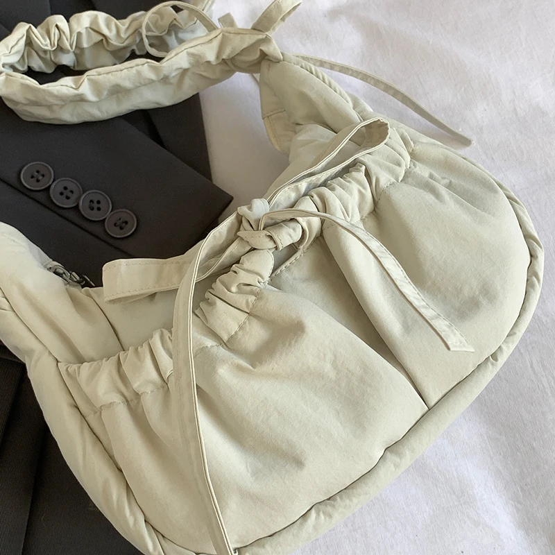 Summer Candy Color Nylon Pleated Shoulder Bag 2024 Y2K Fashion Large Capacity Crossbody Bag Light Weight Casual Handbag Female
