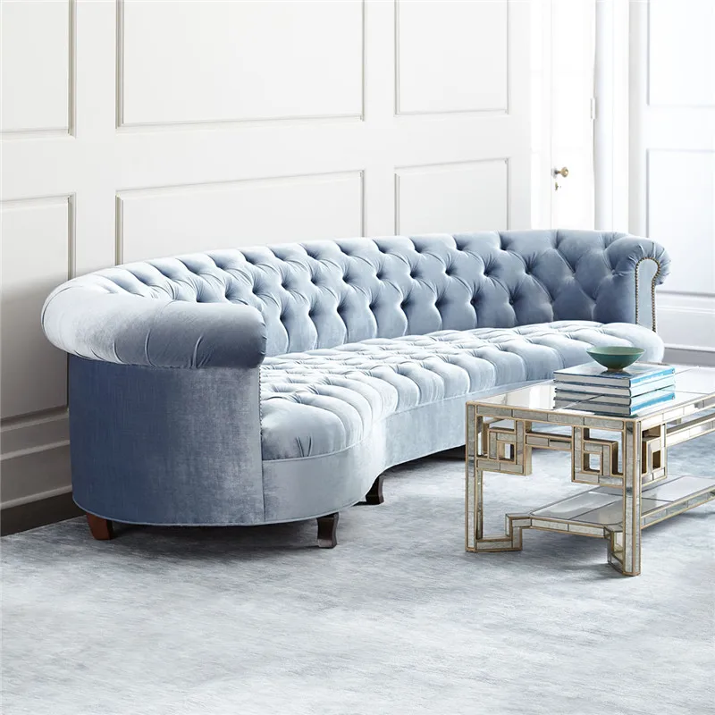 Nordic light luxury light blue velvet sofa postmodern arc buckle leisure beauty salon reception area to negotiate sofa