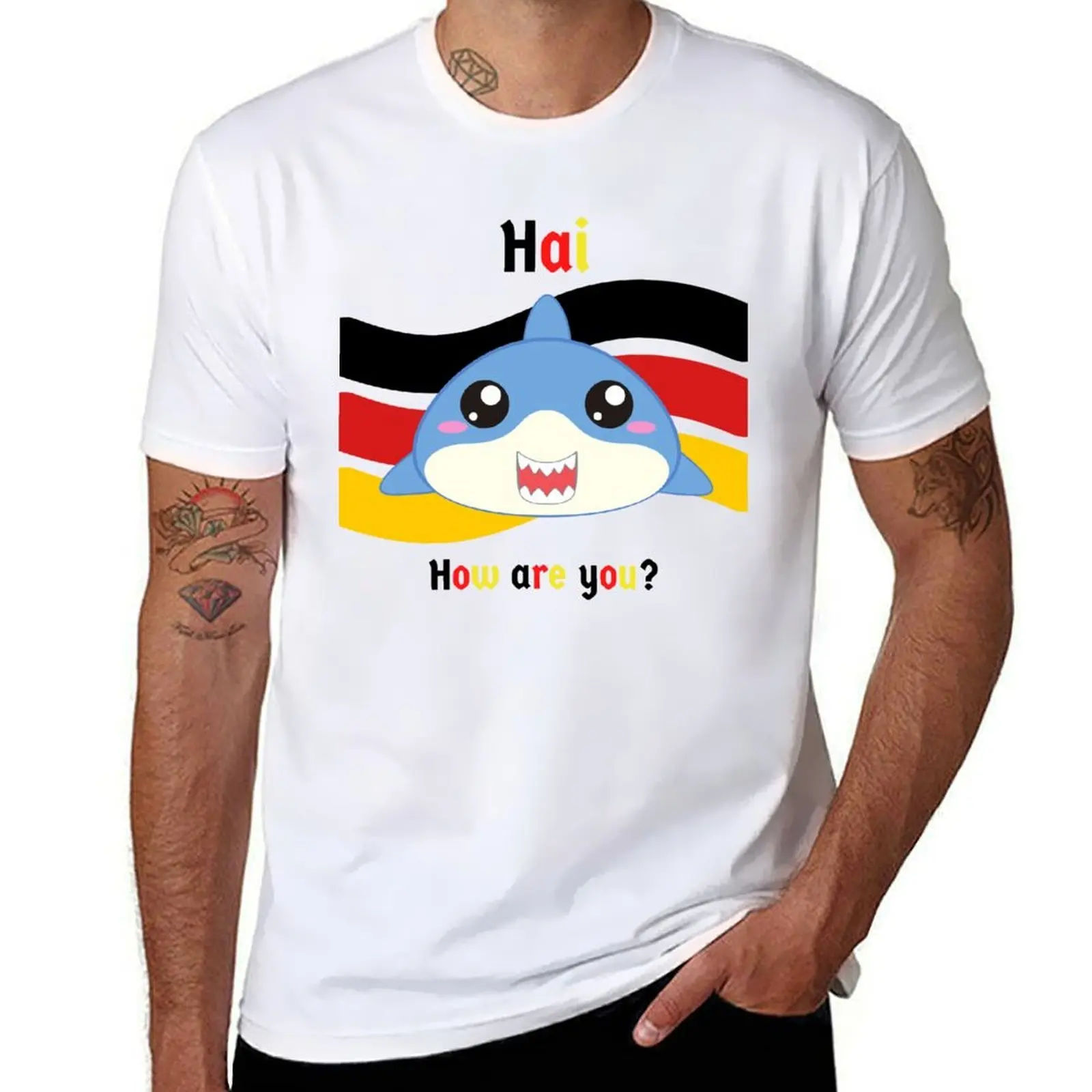 

Hai (shark in German) Hi - How are you - Cute Funny Deutsch Greeting T-Shirt t shirts for man graphic vintage T-Shirt