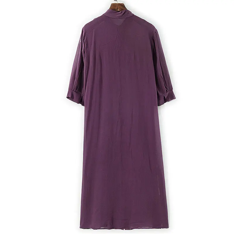 سترة جورجيت من حرير التوت الطبيعي 100% أنيقة بلون سادة، سترة واقية من الشمس للشاطئ بأكمام طويلة وغطاء شال #6