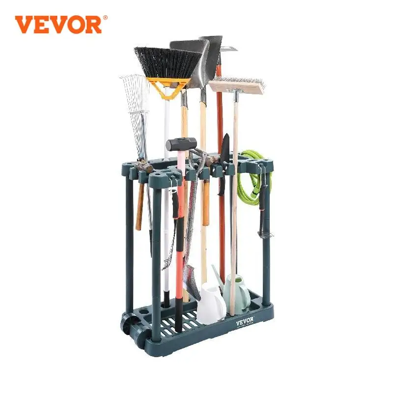 

VEVOR 10 Slots Yard Garden Tool Organizer Long-Handled Tool/Rake/Broom Tower Storage Rack Stand Holder for Garage Organization