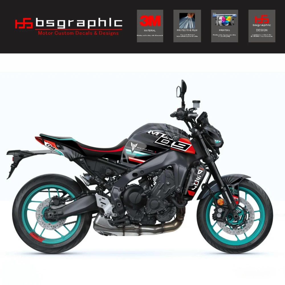 

Для Yamaha Mt-09 MT09 2021 2022 2023 обтекатель кузова мотоцикла защитная наклейка наклейка уличный велосипед Darkside графический бирюзовый