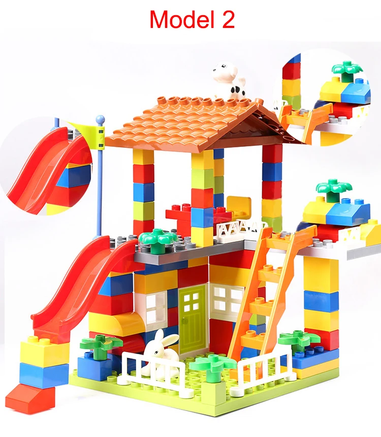 Toys Big Size Castle Slide Blocks Particle Roof Blocks Compatible Duploed City House Brick Toys for Children Modular Building