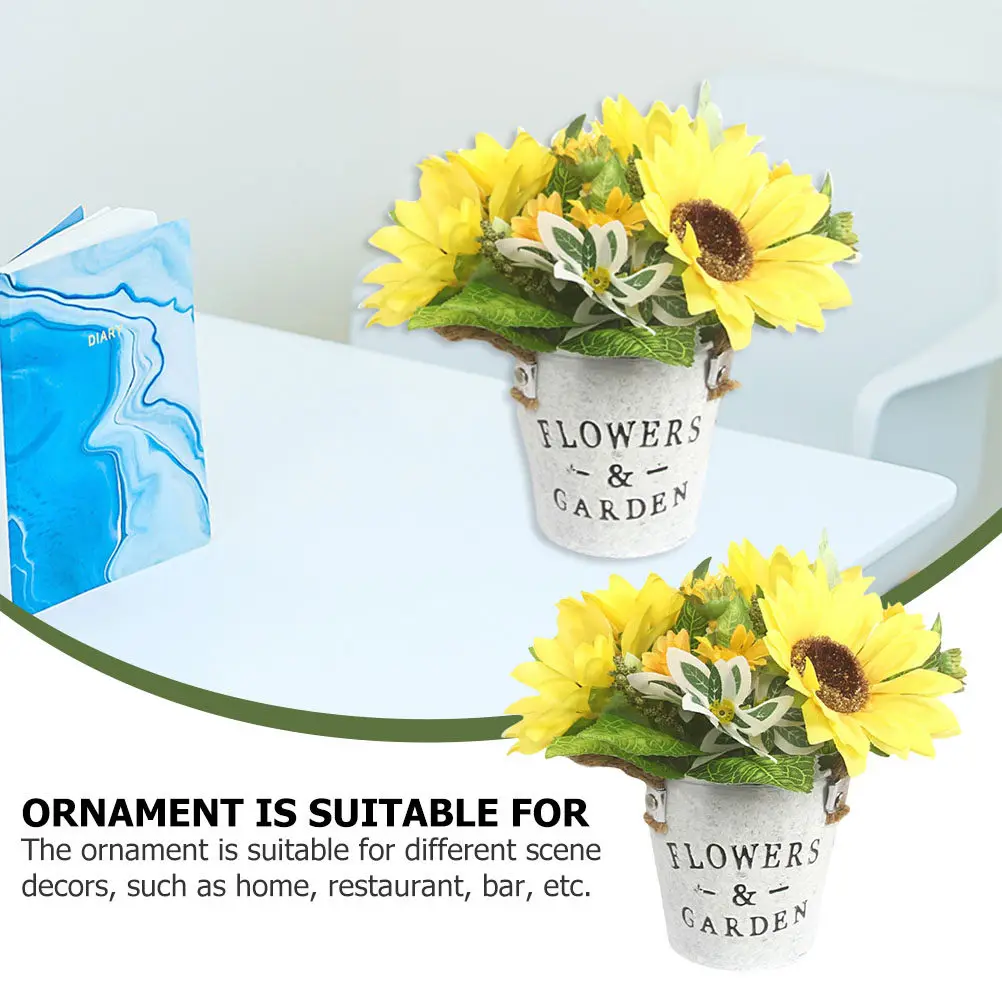1Pcs Vintage Bucket Simulation Sunflower Bonsai Decor Lifelike Artificial Flower Decor for Home Restaurant Bar Scene Decoration