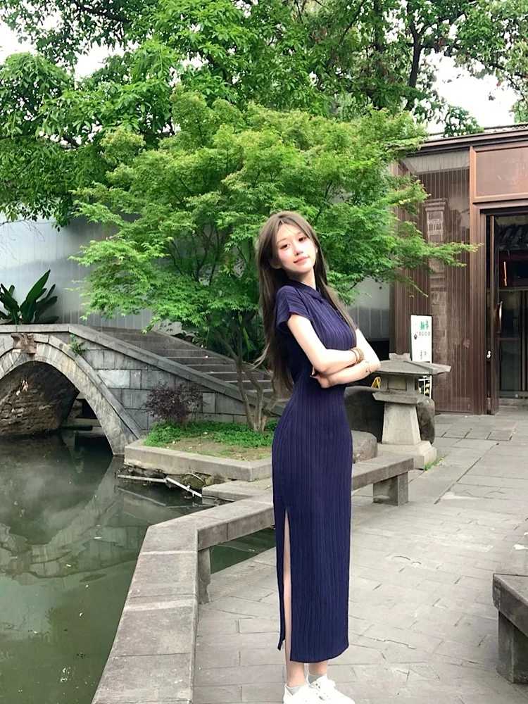 فستان صيني نحيف للربيع والصيف شيونغسام بدون أكمام تشيباو يوميًا بأكمام قصيرة رداء تشيباو تشينويز فيستدو زن فستان شاي