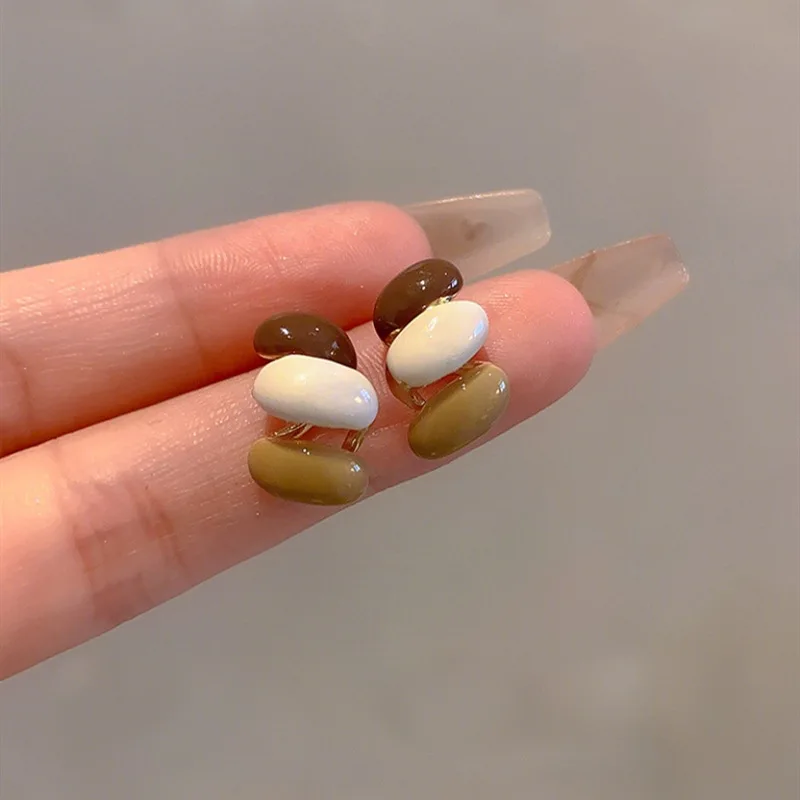 Unique Stud Earrings for Women Three Color Enamel Oil Rotating Contrast Color Geometric Personality Earrings Trendy Jewelry