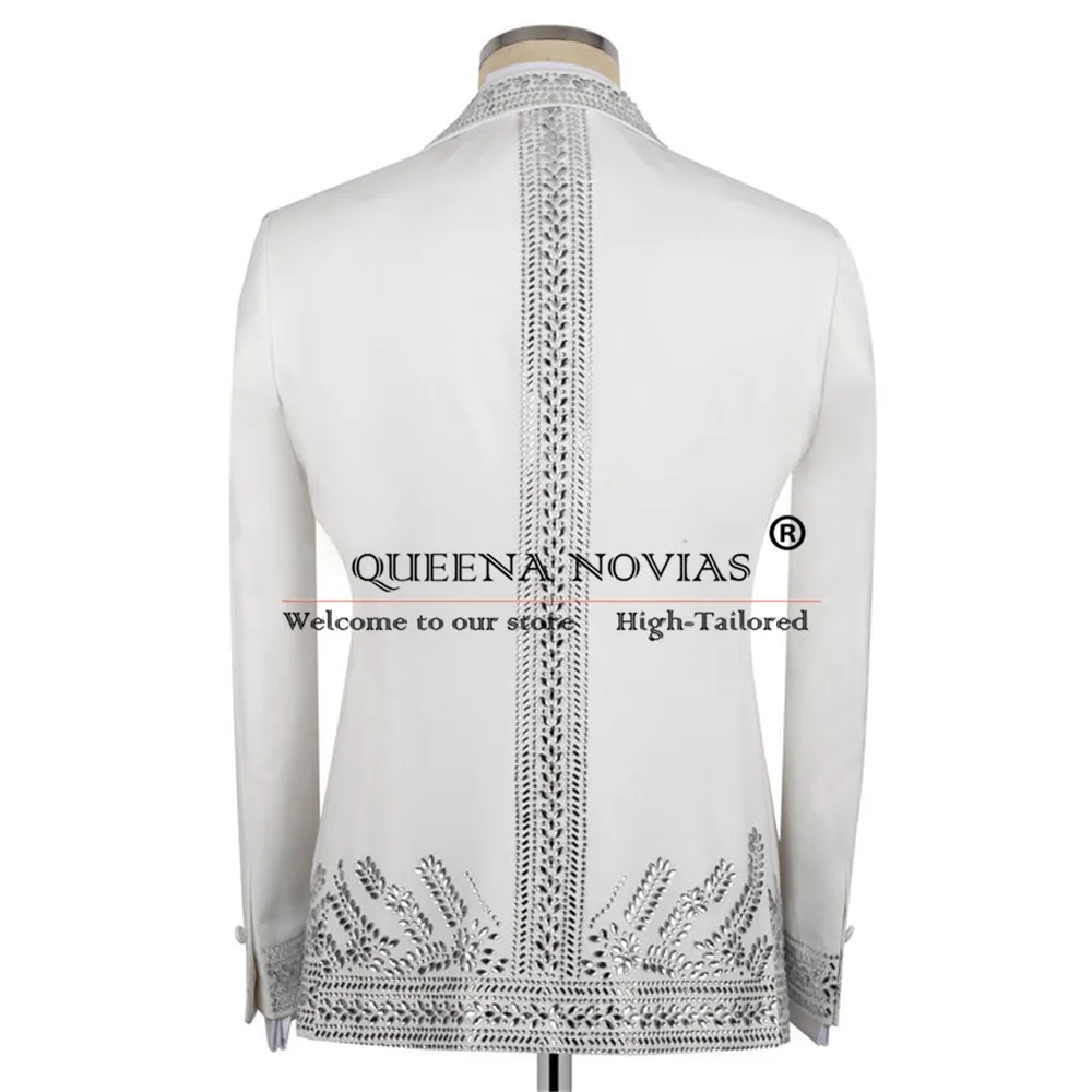 럭셔리 신랑 예복 웨딩 턱시도 맞춤 비즈 장식 프롬 블레이저 더블 브레스티드 수트 남성 2피스 남성 리셉션 의류