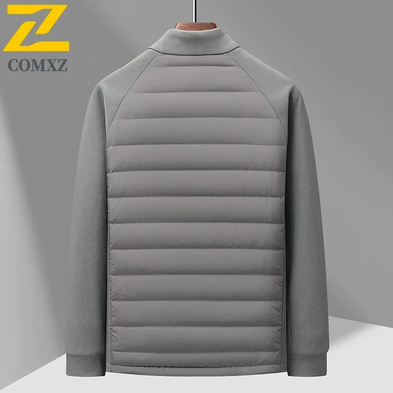 COMXZ Luxury Men Down Jacket New Trendy Stand Collar Business Casual Ultra Light Down Coat Leisure Travel Windproof Winter Parka