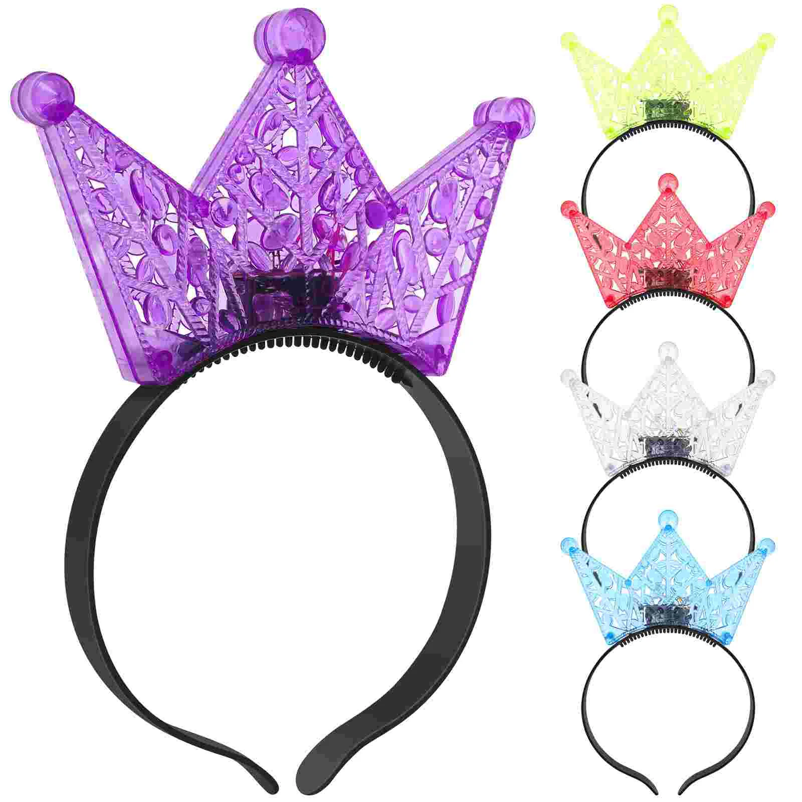 

5 Pcs Luminous Crown Tiara LED Headband Basket Universal Glow The Dark Plastic Baby Girl Display