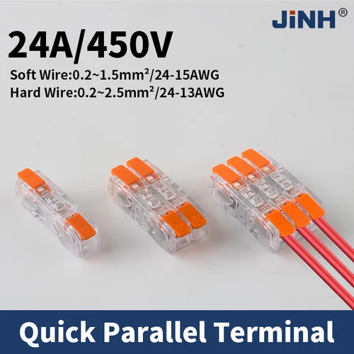 Imagen 1 del producto Conector de Cable Eléctrico Transparente de 10/20/50 Piezas, Bloque de Terminales de Empalme Compacto Universal en Paralelo, Cable de Empuje de 0.2-2.5 mm²