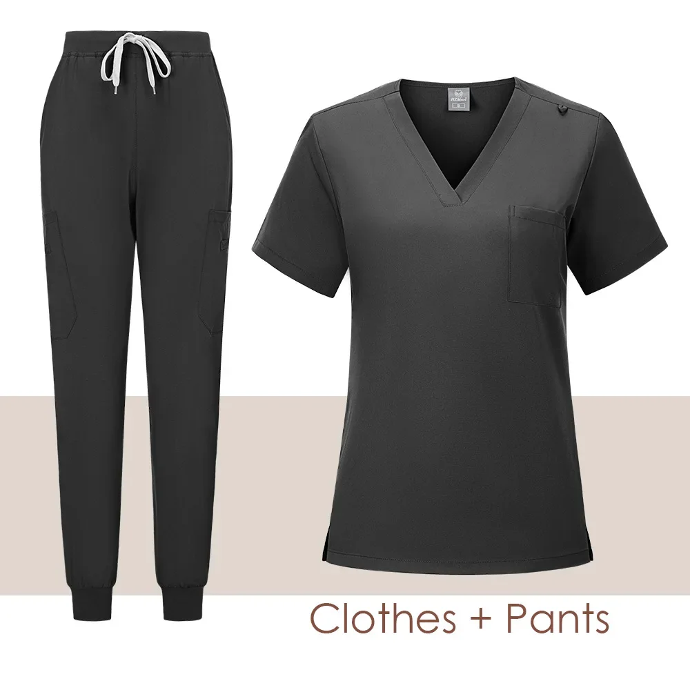 여성용 V넥 반팔 병원 간호사 유니폼
