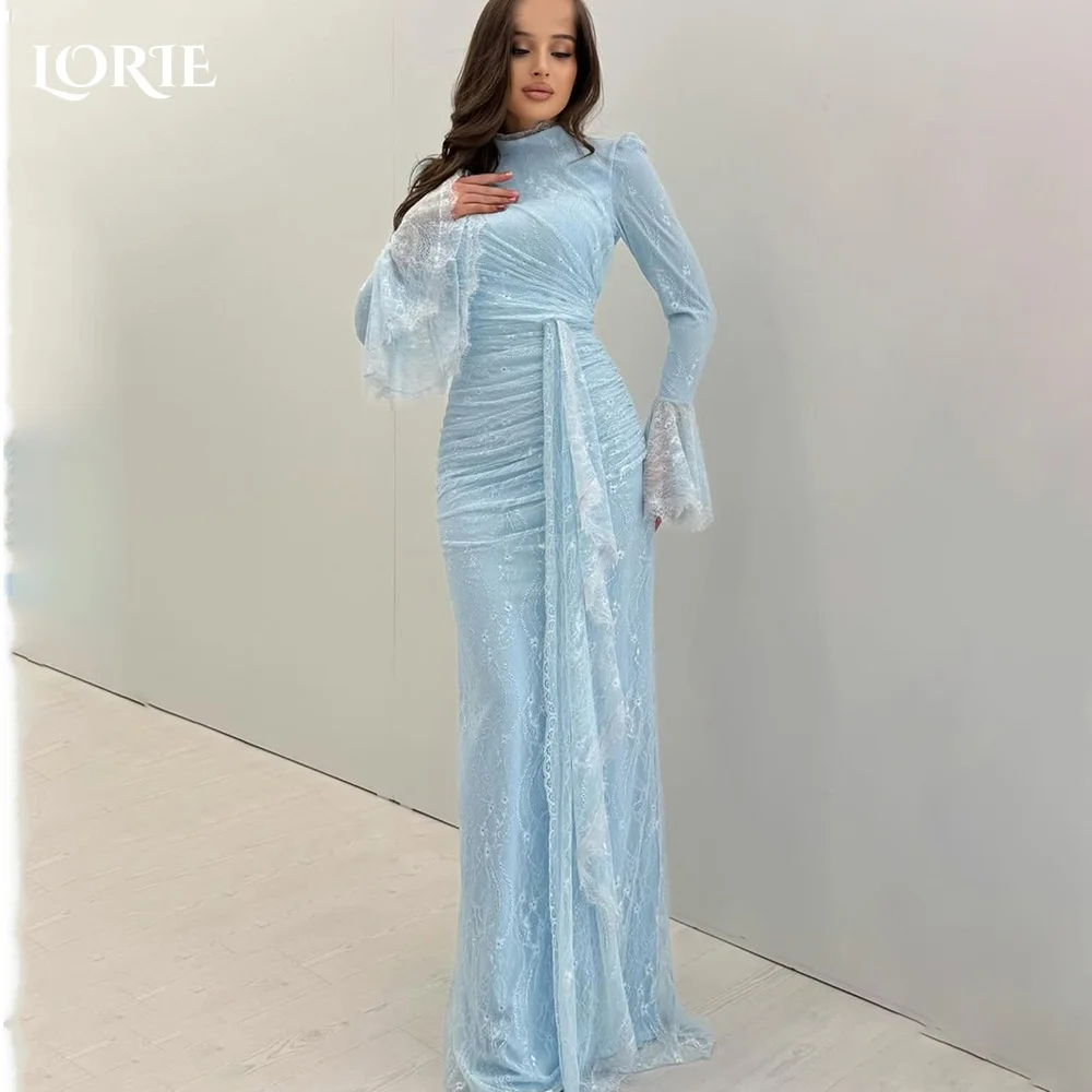 

LORIE Lace Mermaid Evening Dress Corset High Collar Bobycon Prom DressMusilm Bobycon Pleats Party Gown Customized Brirthday Gown