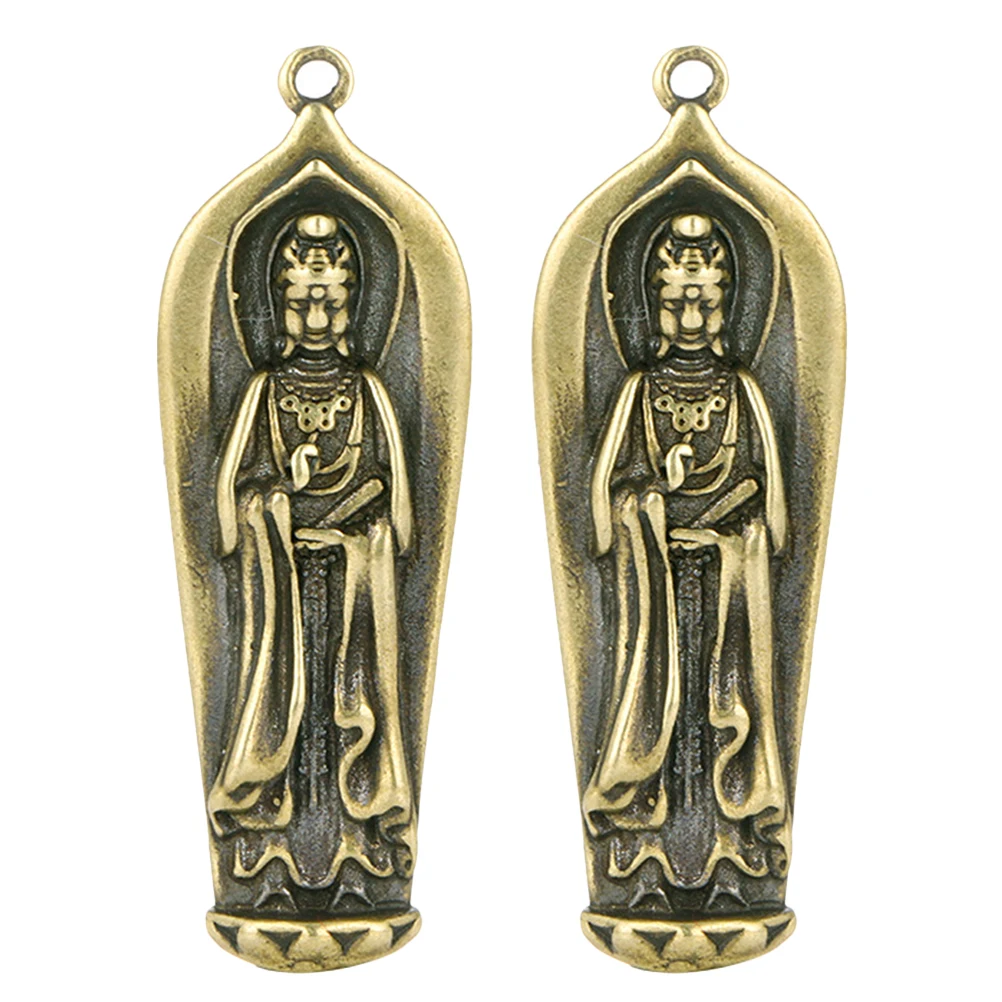 

2pcs Brass Guanyin Pendant Vintage Bodhisattva Keychain Hanging Tag Diy Decor Fine Craftsmanship Retro Metal Ornament