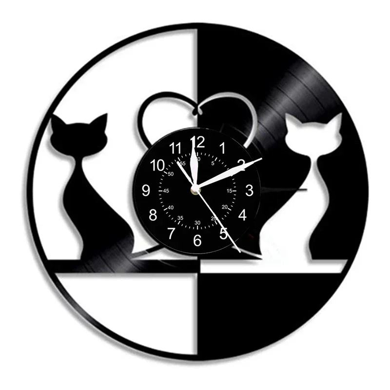 Cute Cat Wall Clock Cute Little Cat Vinyl Record Animal Wall Clock Cat Lover Gift Children\'s Room Decorative Art Wall Clock