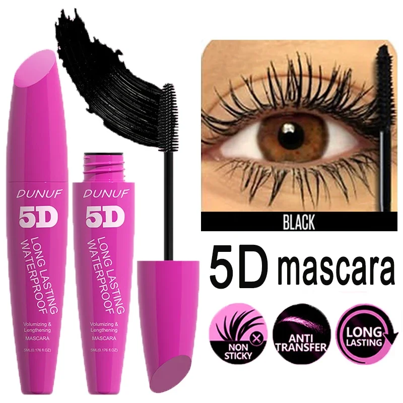 5D สีดําม้วนขนตาหนามาสคาร่ากันน้ํา Anti-smudge Natural Eyelashes มาสคาร่าตาเกาหลีแต่งหน้าเครื่องสําอาง