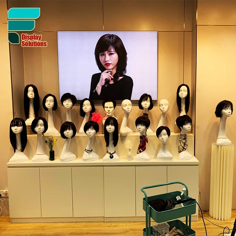 Manekin toko Wig kustom dekorasi Interior, Display Wig dengan penyangga Display Wig Kabinet dan Display