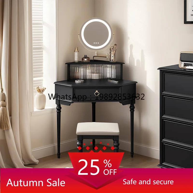 

LYY Solid Wood Corner Dressing Table Vintage Bedroom Wall Corner Triangle Black Makeup Table