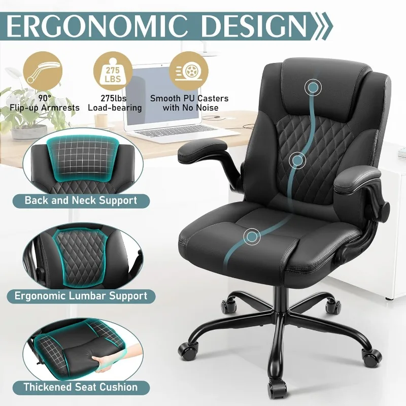 Leather Office Chair, PU Home Computer Desk Chairs with Ergonomic Back Support, 360°Swivel Free，Small Gmaing Chair