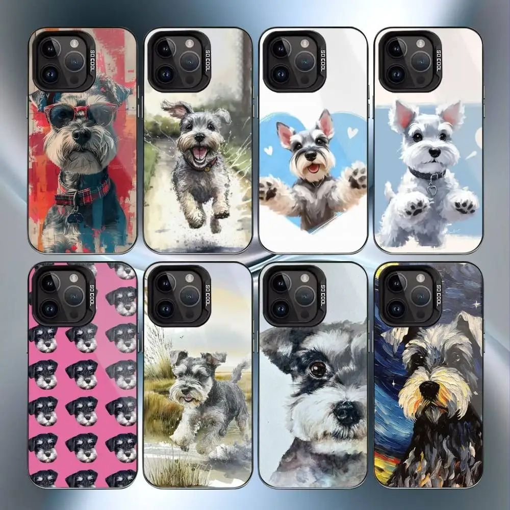 

Cartoon Schnauzer Dog Phone Case For iPhone17,16,15,14,13,12,11 Plus,Pro Max Black Candy Matte Shockproof Cover