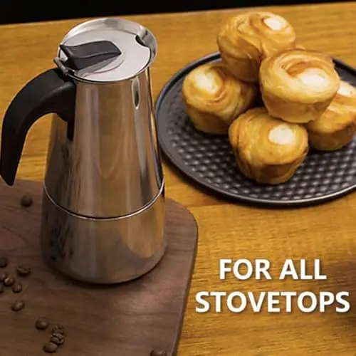 

elabo 10-Cup Moka Pot for Gas/Electric Stovetop, Stainless Steel 304 Espresso Maker for Cappuccino & Latte