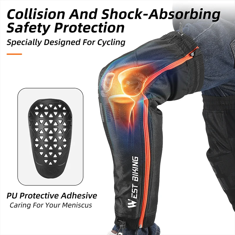 WEST BIKING Windproof Knee Pads Thicken Shockproof Leg Protection Cycling Motorcycle Leg Sleeves Leg Warmer Cycling Equipment