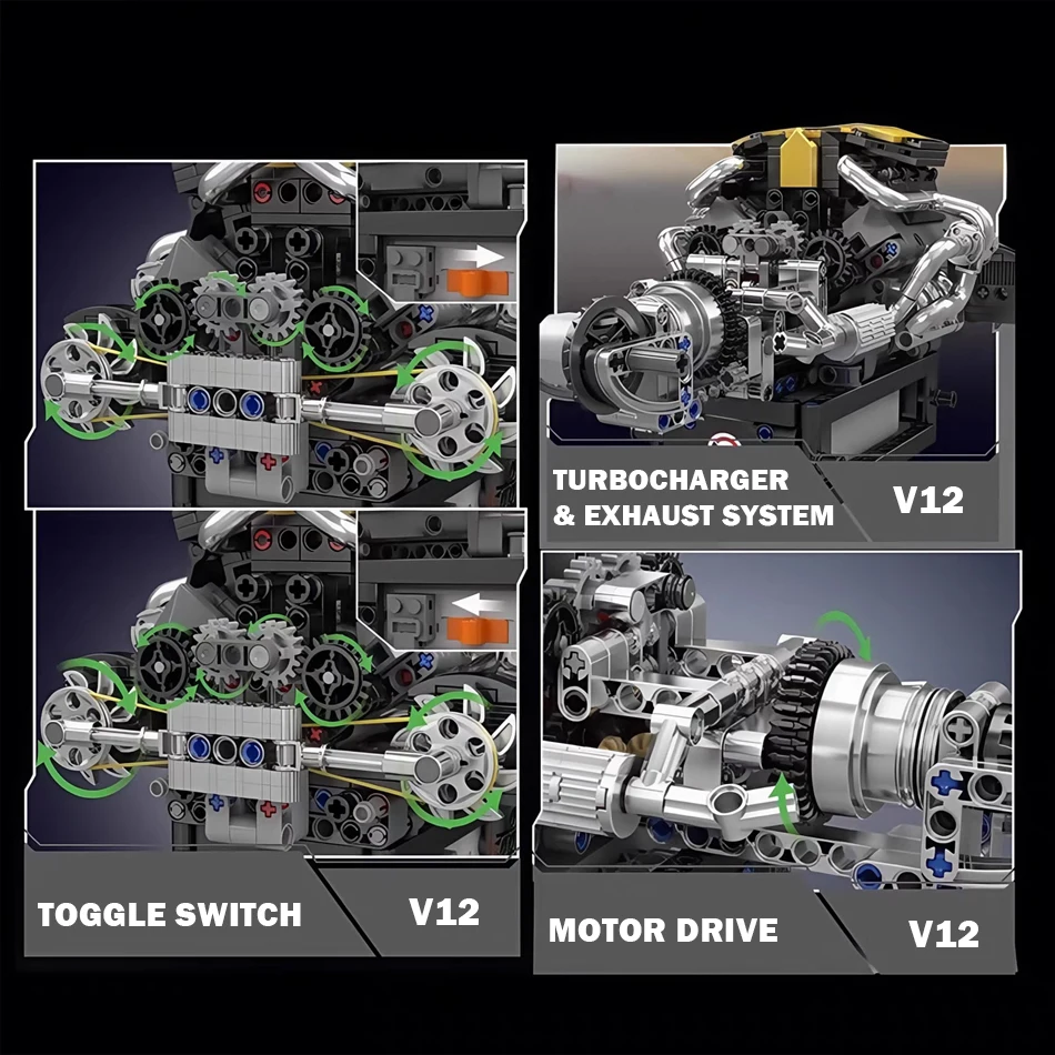 기술 전기 PAG Supercar V12 엔진 빌딩 블록 자동차 부품 전동 시뮬레이션 엔진 벽돌 장난감 성인용 어린이 선물