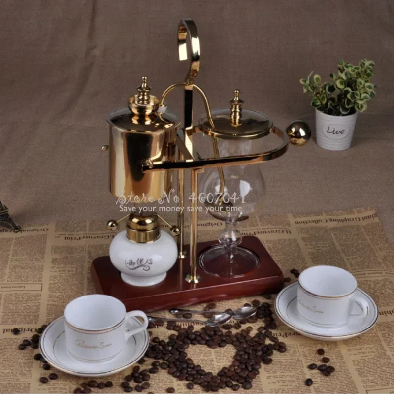 Luxury Rose Gold Glass Syphon Coffee Maker for 4 Cups Belgian Design Royal Family Balance Polished Finish Siphon Drop Pot