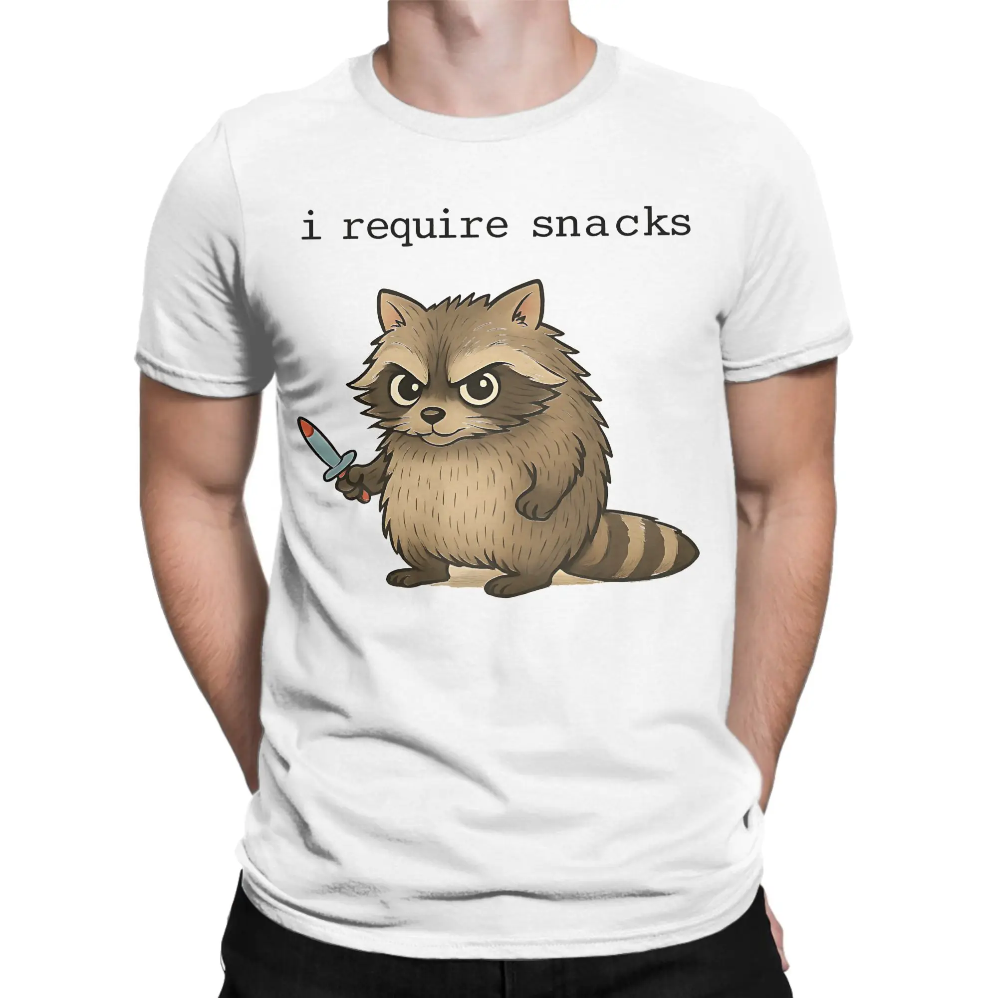 Men T-Shirts I Require Snacks Raccoon Vintage Cotton Tees Short Sleeve  T Shirts O Neck Clothing 4XL 5XL