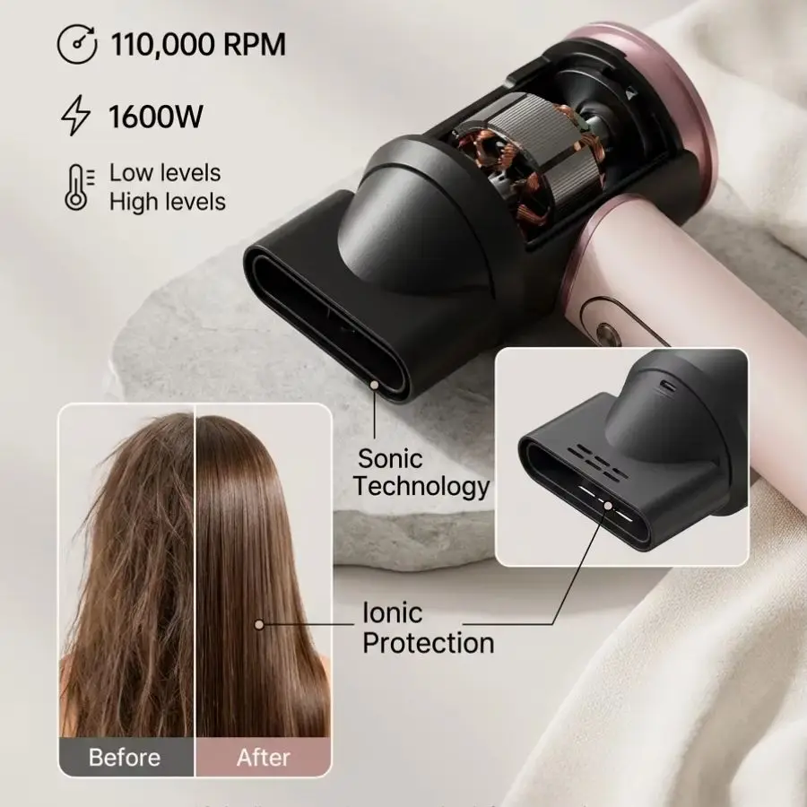 HD16 Leafless Hair Dryer Negative Ion High Power Fast Drying Constant Temperature Ultra-Quiet 5 Professional Nozzles Home Stylin gallery 3
