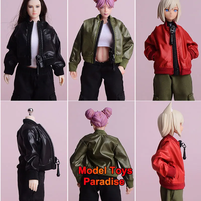 1/12 Woman Soldier Pilot Mobile Suit Girl Stand Up Collar Zipper Short Leather Jacket Fit 6inch TBL SHF Action Figure Body