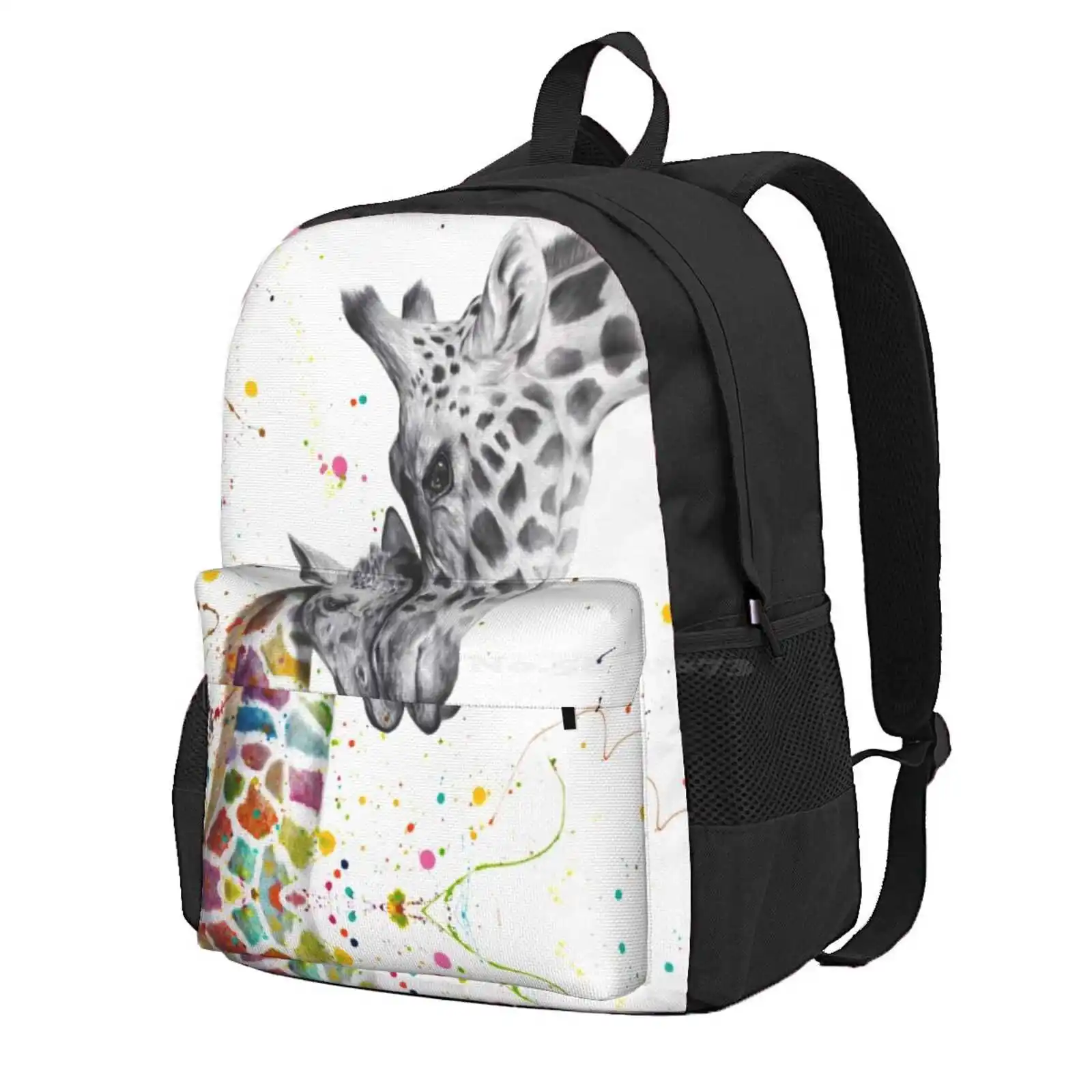 

Celebration Of Love Hot Sale Schoolbag Backpack Fashion Bags Giraffe Love Bond Animal Nature Cute Family Rainbow Vibrant