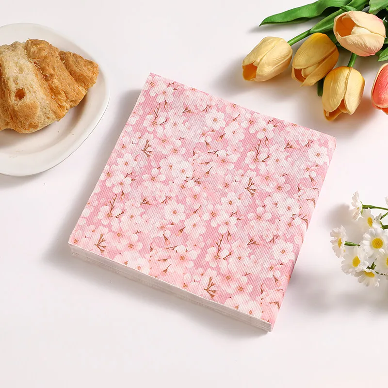 10/20 Sheets 33 * 33cm 2Ply Pink Cherry Blossom Napkins for Picnic Party Decoration, Colorful Printed Paper, DIY Decoupage Paper
