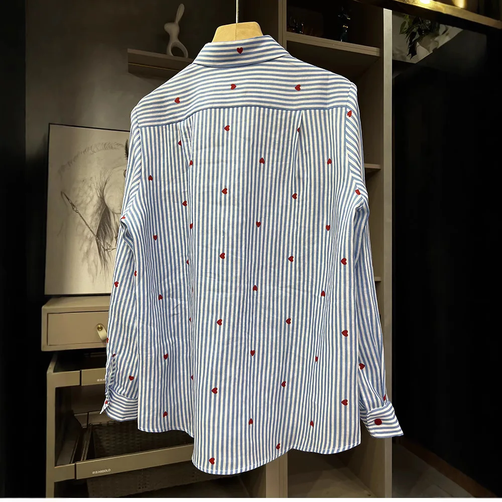 Fresh Elegant Blue Shirt Star Fashion French Romantic Long Sleeve Top Women Camisas De Mujer