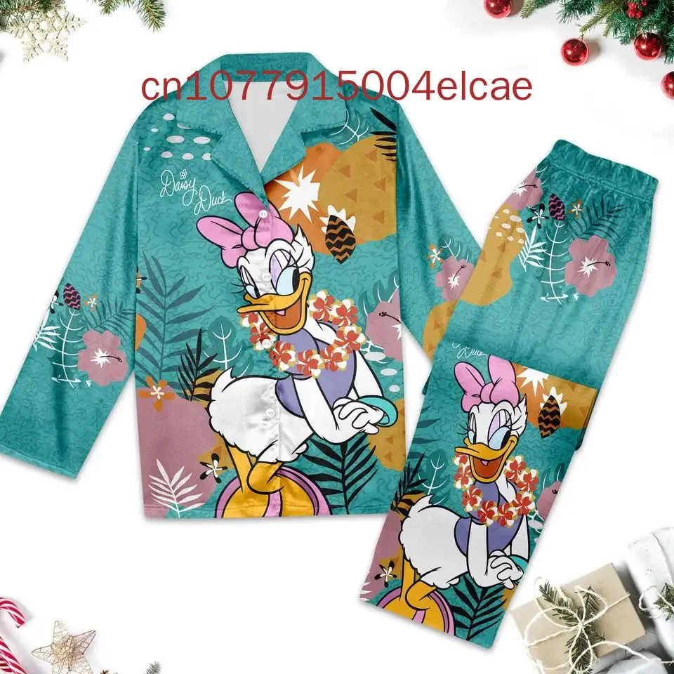 Daisy Duck Long Sleeve Pants Two-piece Set Men's And Women's Pajamas Silk Pajamas Women's Cartoon Pajamas Pants Set